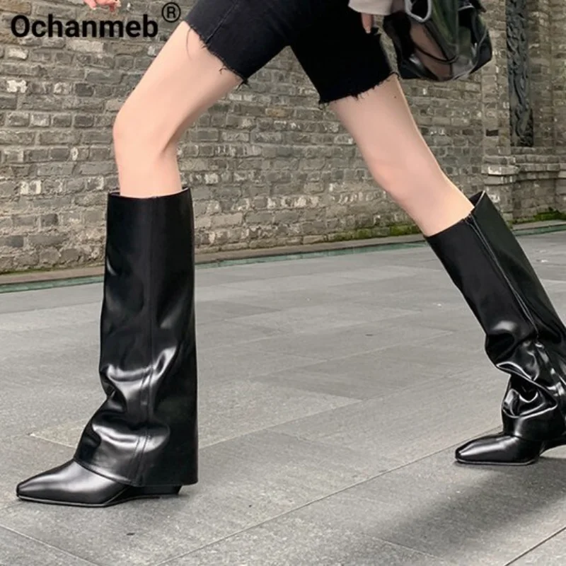 Ochanmeb Women's Genuine Leather Knee Boots Trousers Style Wedge Heels Zipper Pleated Boots Square Toe Woman Shoes Autumn Winter
Ochanmeb Women's Genuine Leather Knee Boots Trousers Style Wedge Heels Zipper Pleated Boots Square Toe Woman Shoes Autumn Winter