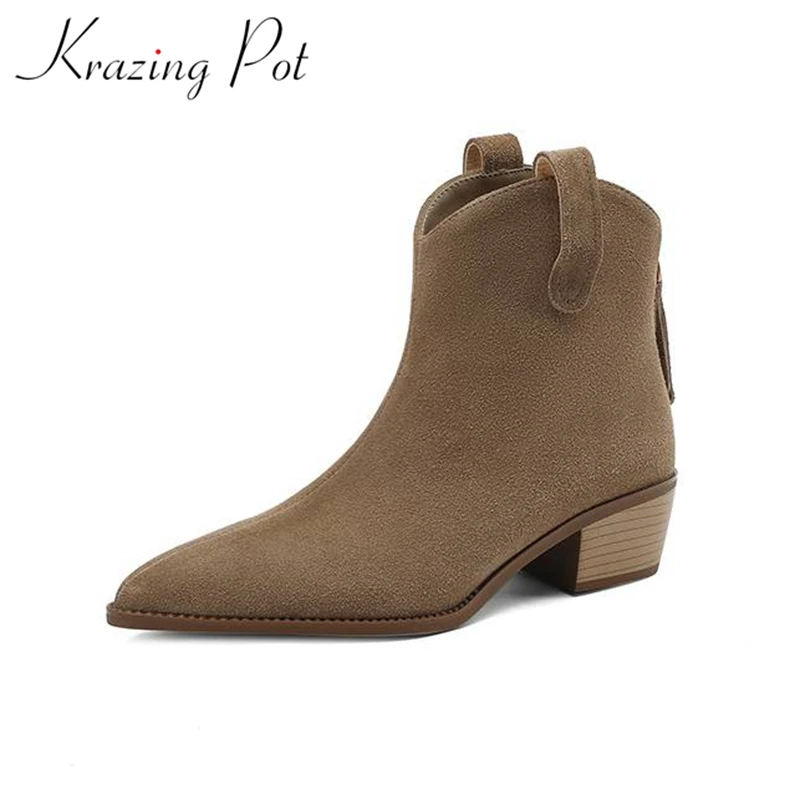 Krazing Pot Cow Suede Round Toe Thick Med Heels Fashion Chelsea Boots Zipper Daily Wear Basic Design Concise Size 43 Ankle Boots
Krazing Pot Cow Suede Round Toe Thick Med Heels Fashion Chelsea Boots Zipper Daily Wear Basic Design Concise Size 43 Ankle Boots