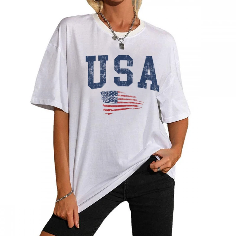 

USA Flag Patriotic Tee Shirt Casual Short Sleeve 4th of July T-Shirts for Women Stars and Stripes Shirt Independence Day Tops