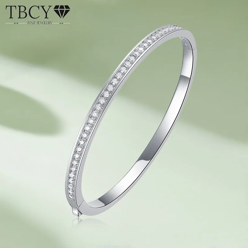 

TBCYD 2mm 1.18CT D Color Moissanite Bangles For Women GRA Certified S925 Silver 18K White Gold Plated Diamond Bracelet Jewelry