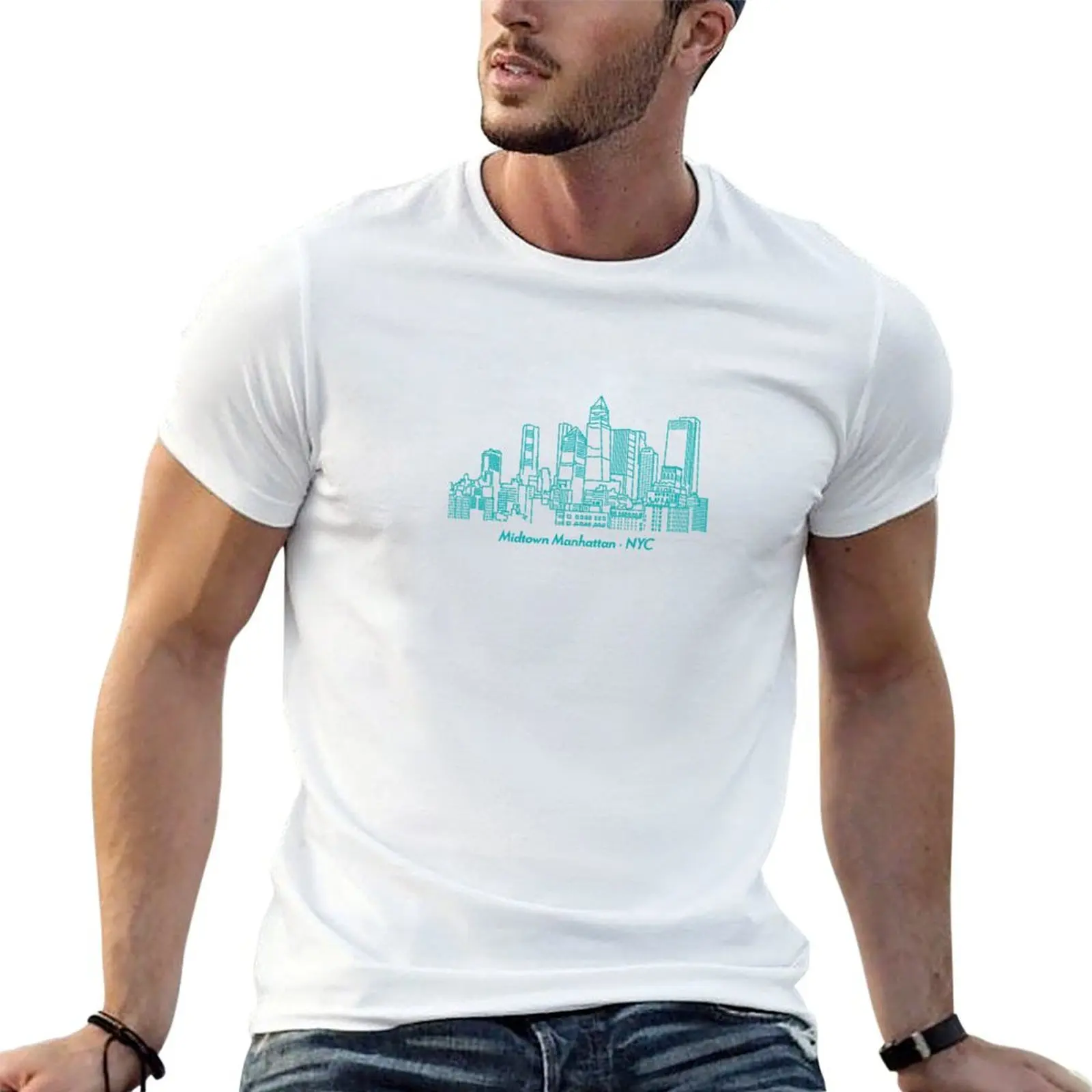 

Midtown Manhattan skyline T-shirt funnys summer tops heavyweights mens plain t shirts