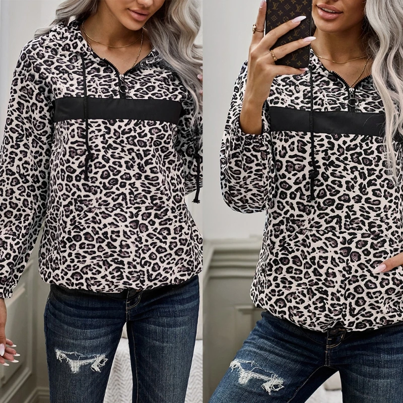 Women Autumn Long Sleeve Drawstring Hoodies Color Block Leopard Half Zip Up Sweatshirt Elastic Hem Loose Pullover Tops N7YE
Women Autumn Long Sleeve Drawstring Hoodies Color Block Leopard Half Zip Up Sweatshirt Elastic Hem Loose Pullover Tops N7YE