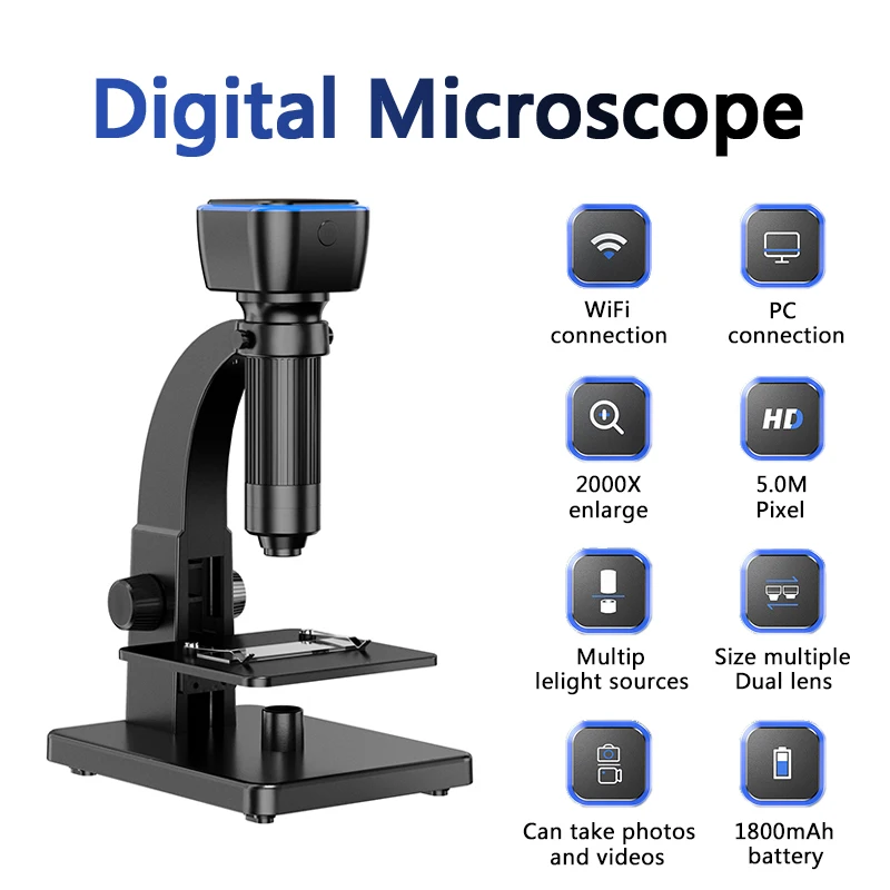500-2000x Biological Digital Microscope WiFi USB Education Microscopes Dual Lens Lab W/ 11 Adjustable LED For iOS Android PC
500-2000x Biological Digital Microscope WiFi USB Education Microscopes Dual Lens Lab W/ 11 Adjustable LED For iOS Android PC