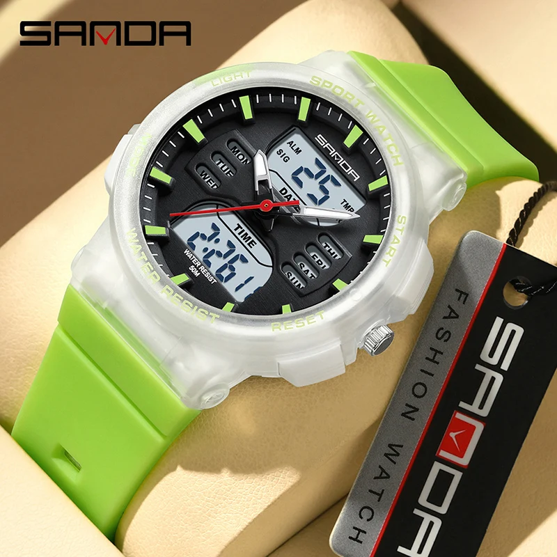 

Sanda Brand 6185 Couple Watch Dual Display Electronic Multi functional Night Light Waterproof Electronic Watch
