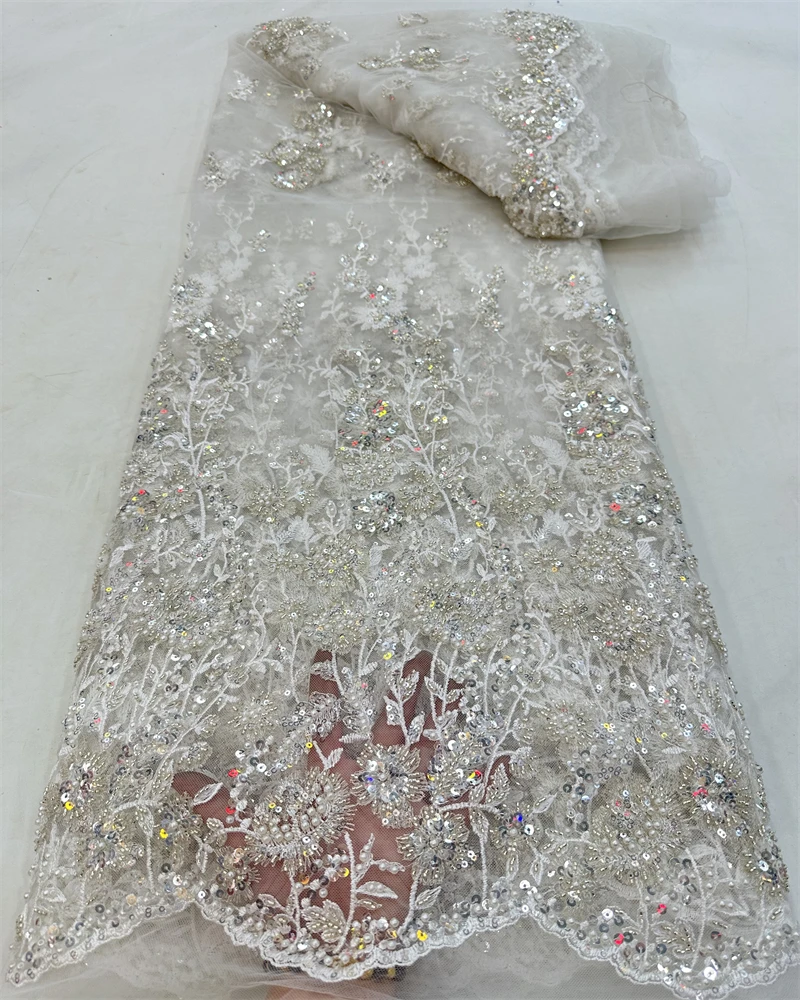 5 Yards Luxury High-end Beaded Fabric Heavy Sequins Embroidery Fabric Fashion French Tulle Mesh Lace Fabric for Wedding
5 Yards Luxury High-end Beaded Fabric Heavy Sequins Embroidery Fabric Fashion French Tulle Mesh Lace Fabric for Wedding