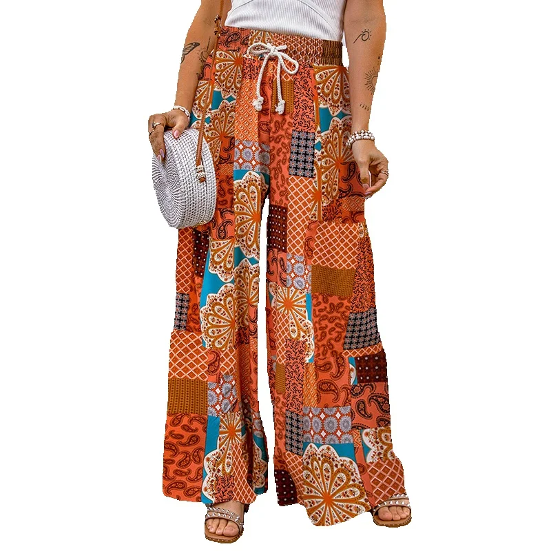 Orange Bohemian Style Patchwork Printed Drawstring Wide Leg Pants For Women, Geometric Pattern Loose Women
Orange Bohemian Style Patchwork Printed Drawstring Wide Leg Pants For Women, Geometric Pattern Loose Women