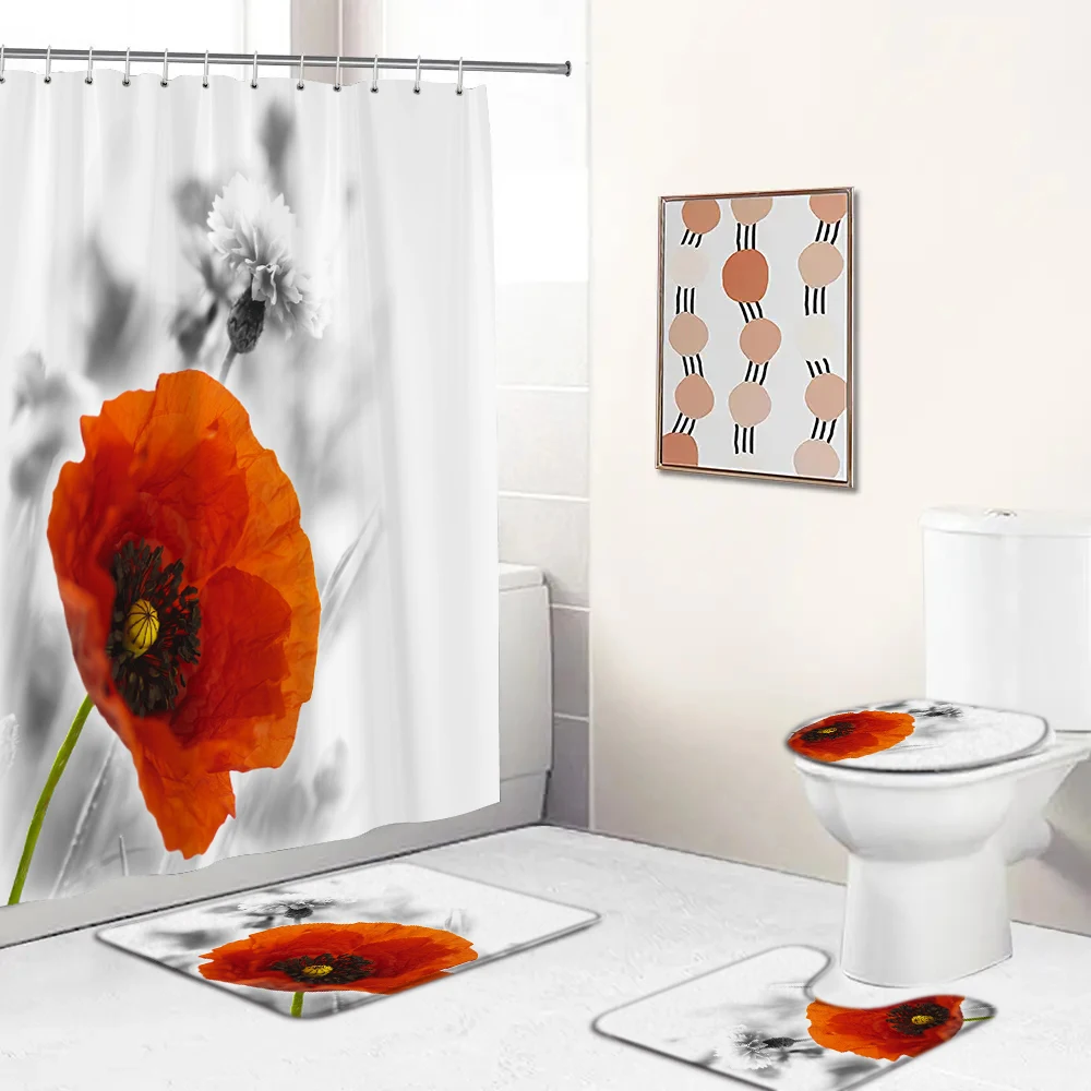 Red Flowers Printed Pattern 180x180cm Shower Curtain Pedestal Rug Lid Toilet Cover Mat Non-slip Bath Mat Set Bathroom Decor
Red Flowers Printed Pattern 180x180cm Shower Curtain Pedestal Rug Lid Toilet Cover Mat Non-slip Bath Mat Set Bathroom Decor