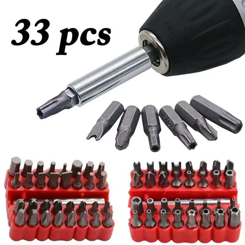 

33Pcs Screwdriver Tamper Proof Security Bits Set With Magnetic Extension Bit Holder Torx Hex Star Spanner Woodworking Tools