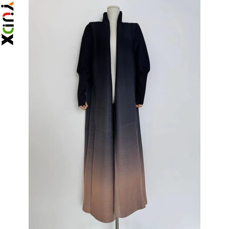 

Miyake Gradient Pleated Lengthened Trench Classic Vintage Section Nine Sleeve Cardigan Dress Women's Long Gown 2024 Summer New