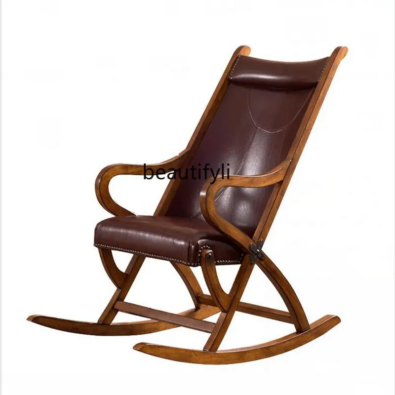 Leather Rocking Chair American Recliner Leisure Chair Solid Wood Lazy Snap Chair European Balcony Chair Home Couch furniture
Leather Rocking Chair American Recliner Leisure Chair Solid Wood Lazy Snap Chair European Balcony Chair Home Couch furniture