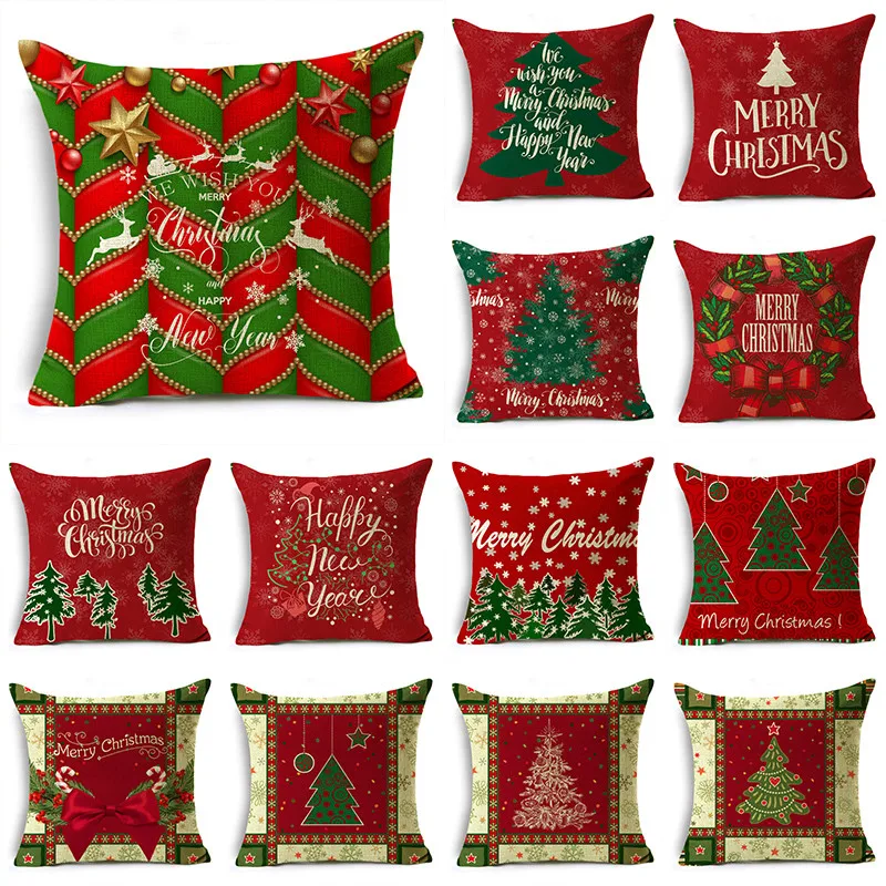 

Merry Christmas Red Pillow Cover 2024 Snowflake Home Sofa Decor Christmas Tree Cushion Cover Light Luxury Throw Pillowcase G0968