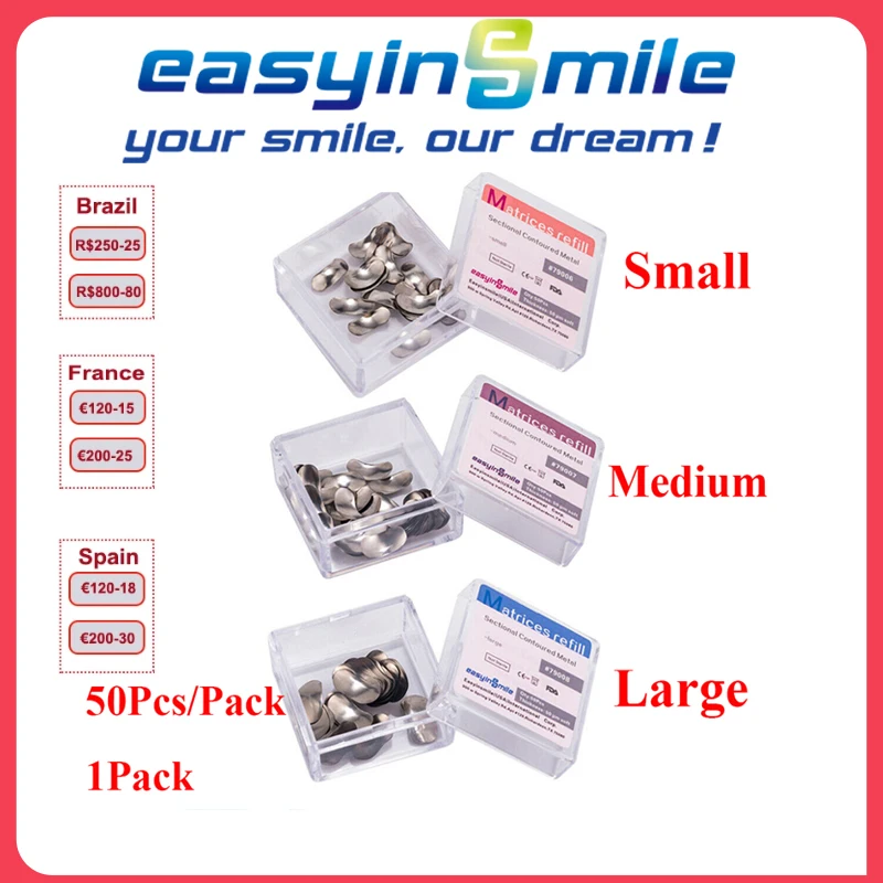 Easyinsmile 50Pcs Dental Metal Matrices Bands Matrix Soft Refill Sectional Contoured 50μm S/M/L
Easyinsmile 50Pcs Dental Metal Matrices Bands Matrix Soft Refill Sectional Contoured 50μm S/M/L