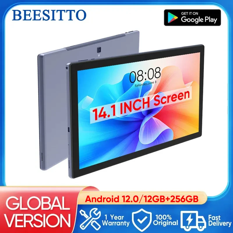 

Super New 14.1 Inch Tablet Pc Android 12 12GB+256GB 4G Phone Call 5G WiFi Bluetooth Kitchen Kids Learning tab Read Music Sheets