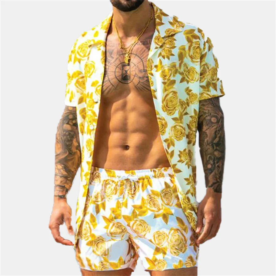 Men's Summer Suit Set Short Sleeve Shirt and Shorts Hawaiian Printed Beachwear Casual 2 Piece Men Outfits Button-down Streetwear
Men's Summer Suit Set Short Sleeve Shirt and Shorts Hawaiian Printed Beachwear Casual 2 Piece Men Outfits Button-down Streetwear