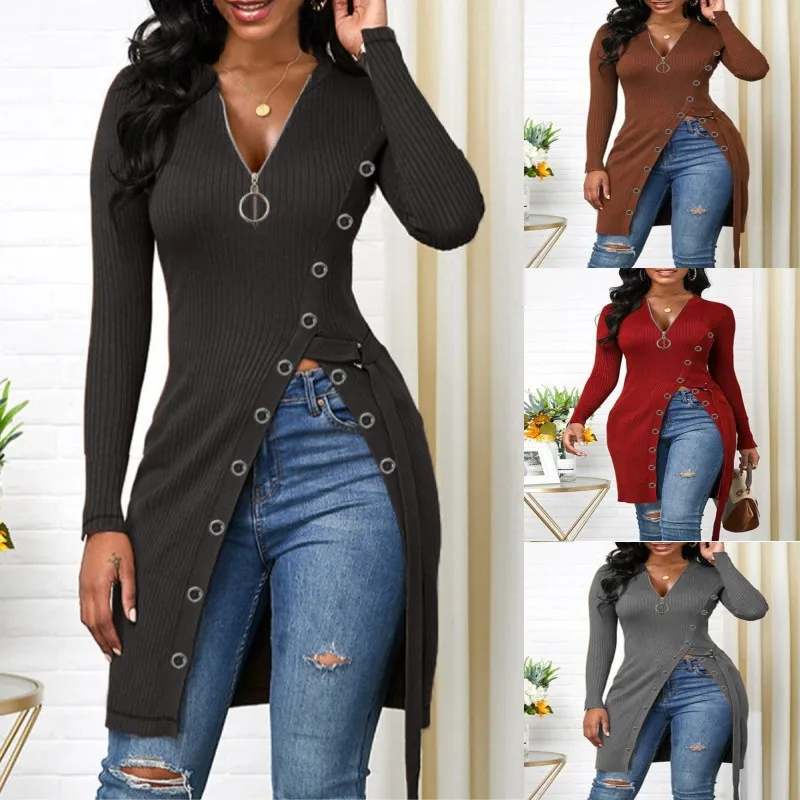 Autumn And Winter 2021 Amazon Express Europe And America V-neck Long Sleeve High Split Solid T-shirt
Autumn And Winter 2021 Amazon Express Europe And America V-neck Long Sleeve High Split Solid T-shirt