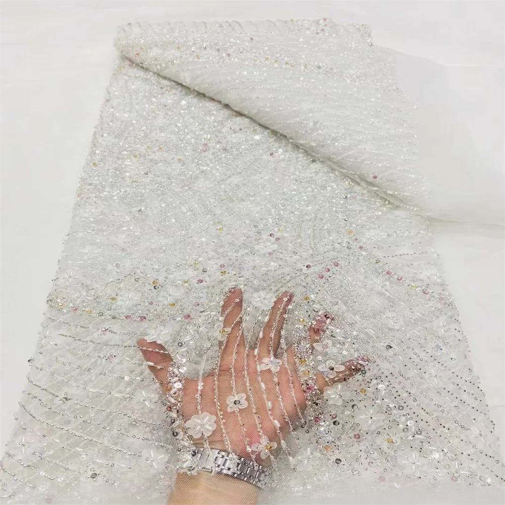 Высококачественная кружевная ткань из бисера для свадьбы, материал из белого кружева для невесты с блестками, роскошная африканская кружевная ткань dp 
Высококачественная кружевная ткань из бисера для свадьбы, материал из белого кружева для невесты с блестками, роскошная африканская кружевная ткань dp