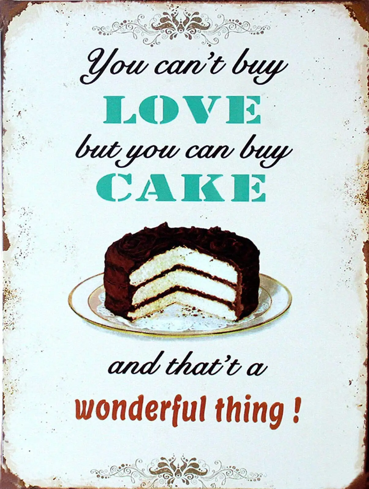 You Cant Buy Love But You Can Buy Cake, Retro Vintage Aluminium Sign, Gift Retro Wall Home Bar Pub Vintage Cafe Decor, 8x12 Inch
You Cant Buy Love But You Can Buy Cake, Retro Vintage Aluminium Sign, Gift Retro Wall Home Bar Pub Vintage Cafe Decor, 8x12 Inch
