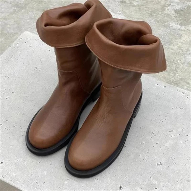Turned-over Edge Shoes for Ladies Solid Female Boots Leather Women's Round Toes Femme Mid Heels Sewing Lines Zapatos De Mujer
Turned-over Edge Shoes for Ladies Solid Female Boots Leather Women's Round Toes Femme Mid Heels Sewing Lines Zapatos De Mujer