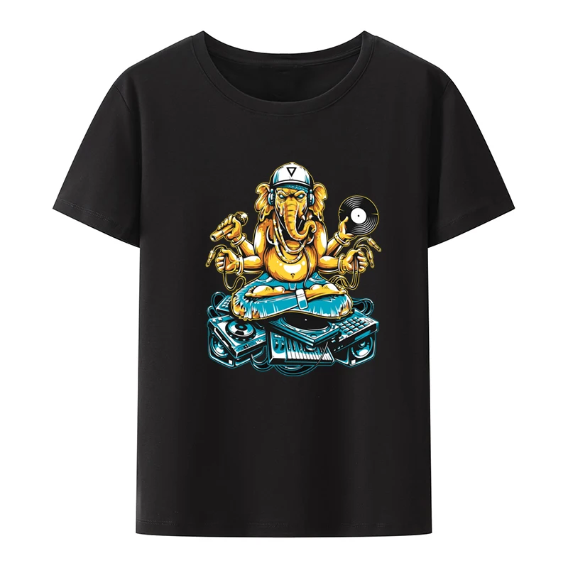 

Elephant with 4 Hands DJ Cotton T-shirts Funny Disc Jockey Style Tops Breathable Cool Men's T-shirt The Weeknd Camisetas Summer