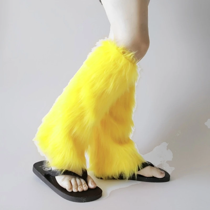 

Fuzzy Faux Furs Leg Warmers Furs Long Cuffs Cover Has Elastic One Pair Carnivals Boot Cover Y2K JK Uniform F3MD