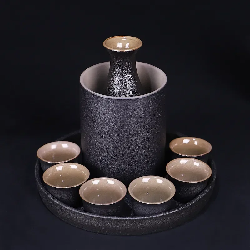 Japanese Style Ceramic Sake Pot Cup Set Black Pottery Liquor Wine Bottle Cups Tray
Japanese Style Ceramic Sake Pot Cup Set Black Pottery Liquor Wine Bottle Cups Tray