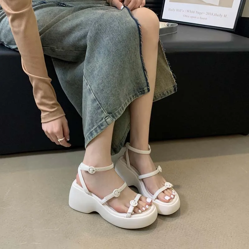 

Yellow Wedge Platform Sandals Women Black Belt Buckle Low Heeled Sandals Summer Ladies Shoes Outdoor Wedges Heels 2024