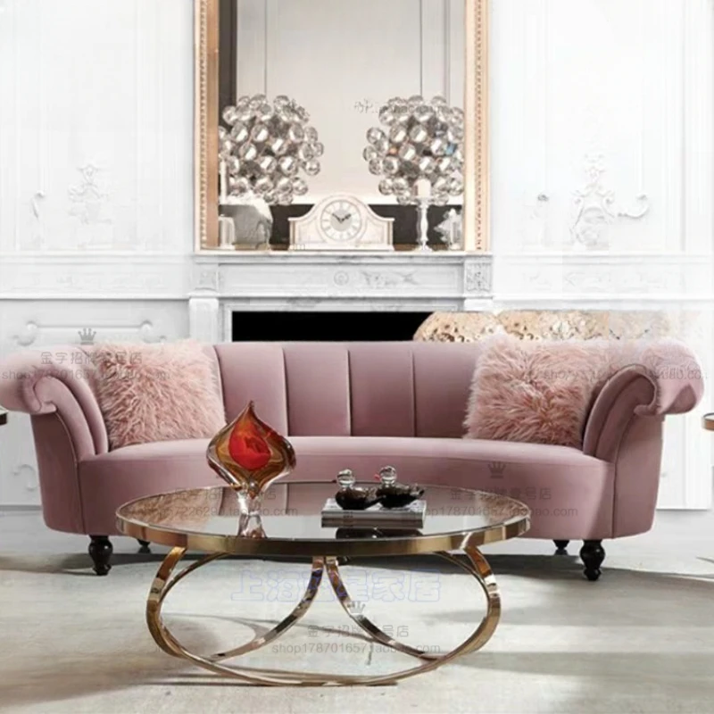 Nordic modern single and double three seater curved sofa French light luxury model room villa living room fabric sofa
Nordic modern single and double three seater curved sofa French light luxury model room villa living room fabric sofa