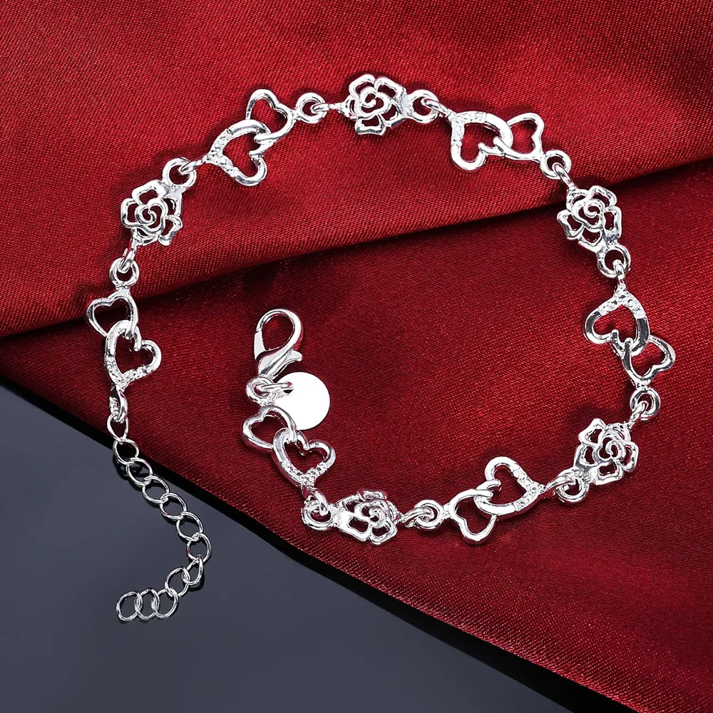 Beautiful 925 Sterling Silver Bracelet for Women Bracelet HEART Lovely FLOWER Chain Fashion Wedding Party Cute Lady Nice Jewelry
Beautiful 925 Sterling Silver Bracelet for Women Bracelet HEART Lovely FLOWER Chain Fashion Wedding Party Cute Lady Nice Jewelry