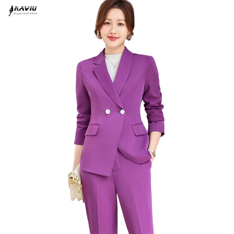NAVIU Purple Women Tow Piece Suits New Spring High End Formal Business Temperament Slim Blazer And Pants Office Ladies Work Wear
NAVIU Purple Women Tow Piece Suits New Spring High End Formal Business Temperament Slim Blazer And Pants Office Ladies Work Wear
