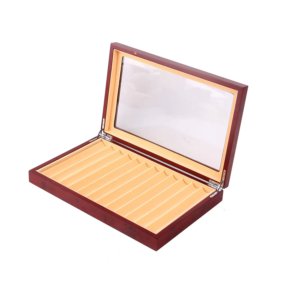 

12 Grid Wooden Pen Display Case Storage Luxury Fountain Case Transparent Window Pen Box-Collection Organizer Red