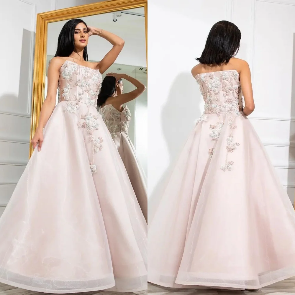 

Prom Dress Evening Satin Beading Draped Homecoming A-line Strapless Bespoke Occasion Gown Long Sleeve Dresses Saudi Arabia