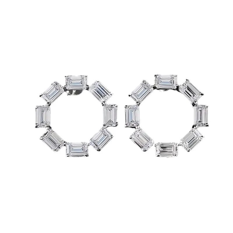 

S925 Silver Ear Studs Light Luxury Style Square Geometry High Carbon Diamond Earring Jewelry