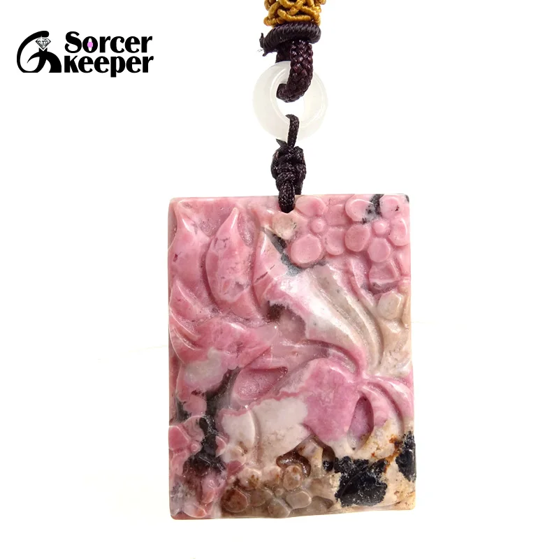 

Natural Rhodonite Stone Jade Fox Pendant Necklace Charm Jewelry Fashion Accessories Hand-Carved Man Woman Jewelry Making BH439