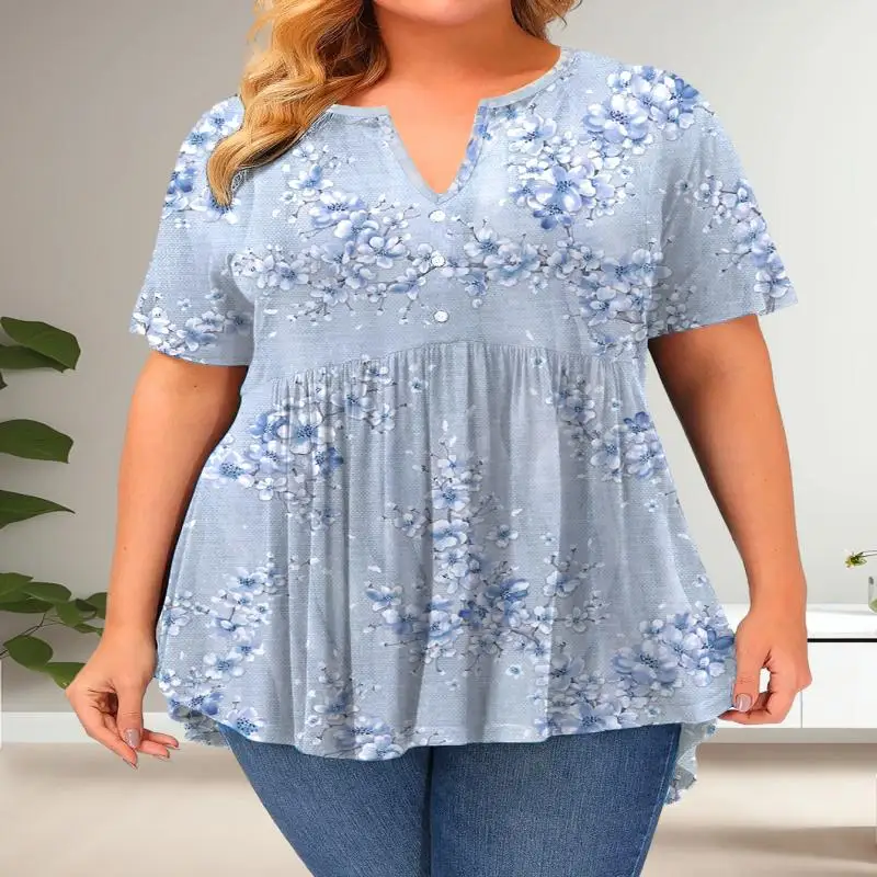 Plus Size Floral Print Top Casual Notch Neck Short Sleeve Top Women's Plus Size Clothing
Plus Size Floral Print Top Casual Notch Neck Short Sleeve Top Women's Plus Size Clothing