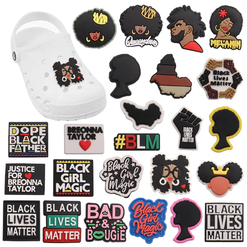 Mix 50PCS PVC Croc Jibz Fit Wristbands Black Girl Magic Justice BLM Melanin Queedom Black Lives Matter Hole Shoes Ornaments
Mix 50PCS PVC Croc Jibz Fit Wristbands Black Girl Magic Justice BLM Melanin Queedom Black Lives Matter Hole Shoes Ornaments