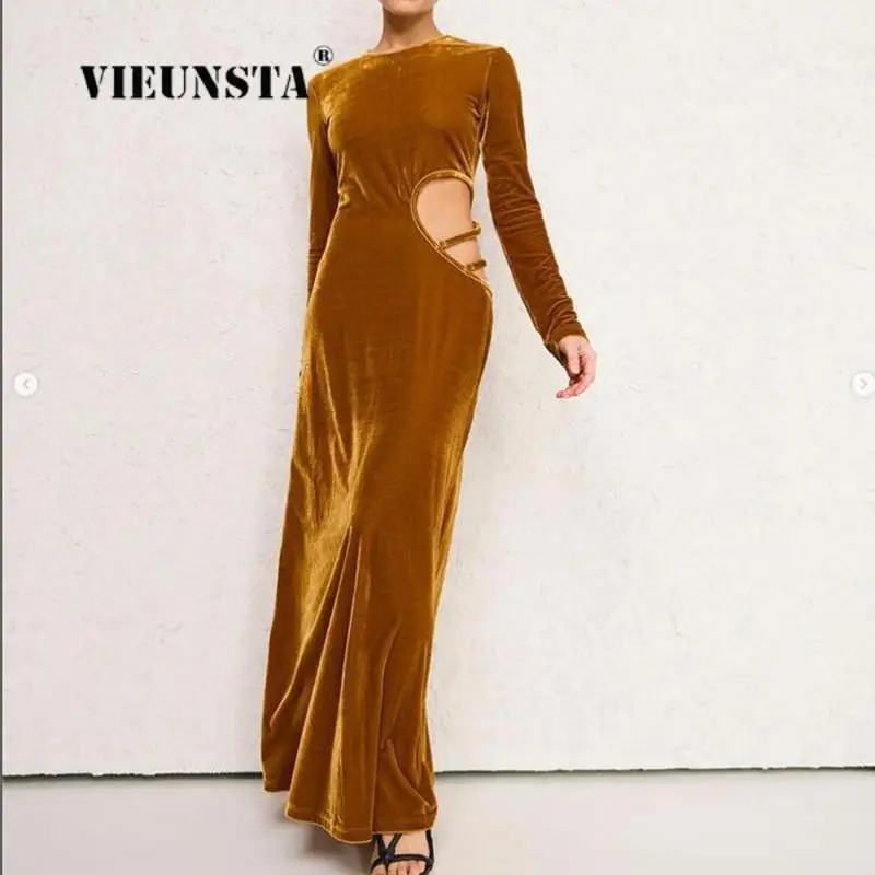 Winter Elegant Slim Waist Hollow Out Maxi Dress Women O-Neck Banquet Long Dress Fashion Gorgeous Sexy Velvet Evening Party Dress
Winter Elegant Slim Waist Hollow Out Maxi Dress Women O-Neck Banquet Long Dress Fashion Gorgeous Sexy Velvet Evening Party Dress