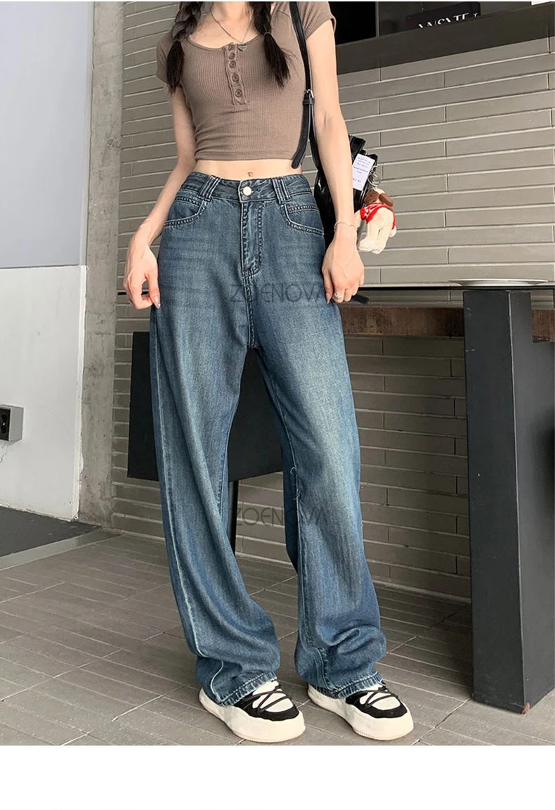 ZOENOVA Maillard 2024 Spring Autumn Fashion Simple Women's Jeans Casual Retro Loose Straight Wide Leg Pants Floor Mopping Jean ZOENOVA Maillard 2024 Spring Autumn Fashion Simple Women's Jeans Casual Retro Loose Straight Wide Leg Pants Floor Mopping Jean