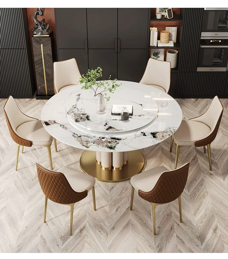 

Round table household turntable family rock plate large dining table round high-grade dining table modern simple light luxury st