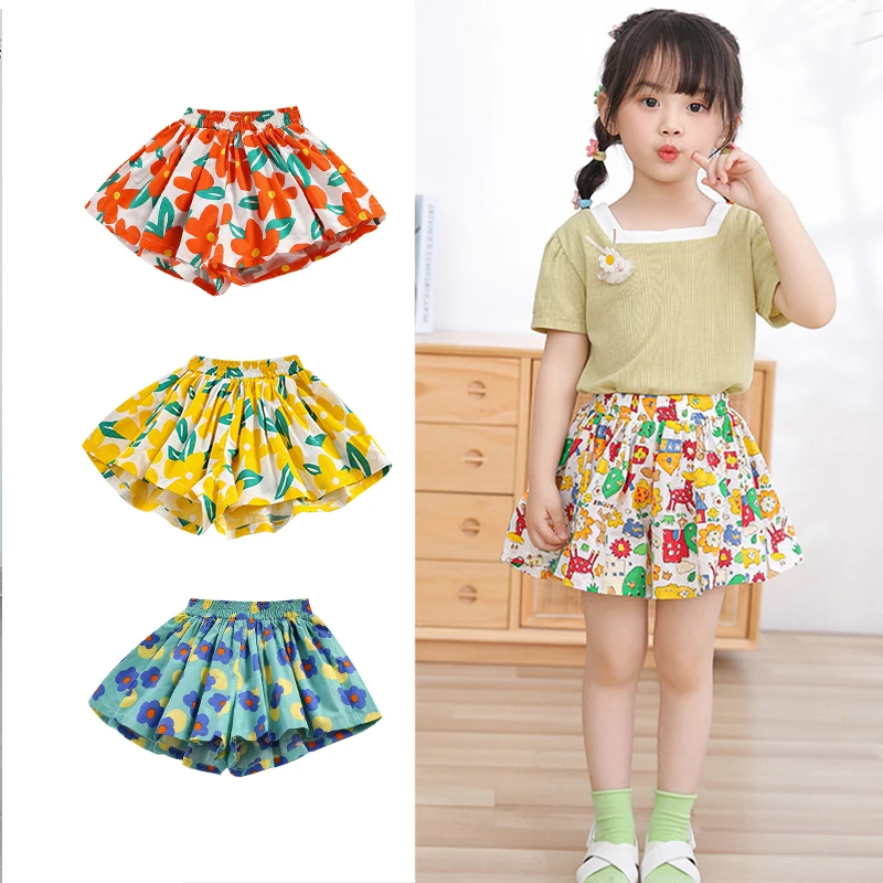 

Summer Floral Print Girls Skirt Shorts for Children Clothing Skirt-Pants Kids Tutu Shorts Loose Leg Pants Baby Clothes Size 2-6T