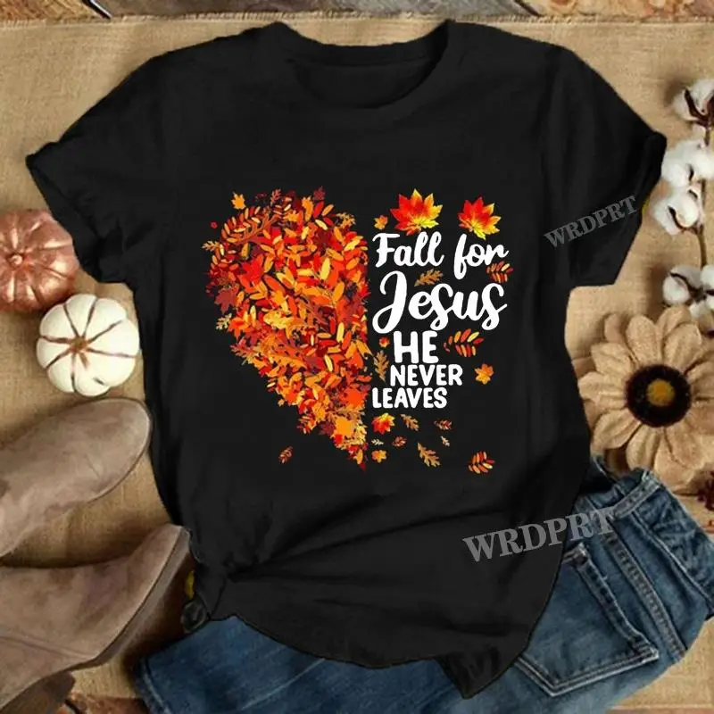 Fall for Jesus He Never Leaves Letter Print T-Shirts Women and Girls Graphic Tee Casual Short Sleeved O-neck Plus Size T Shirts
Fall for Jesus He Never Leaves Letter Print T-Shirts Women and Girls Graphic Tee Casual Short Sleeved O-neck Plus Size T Shirts