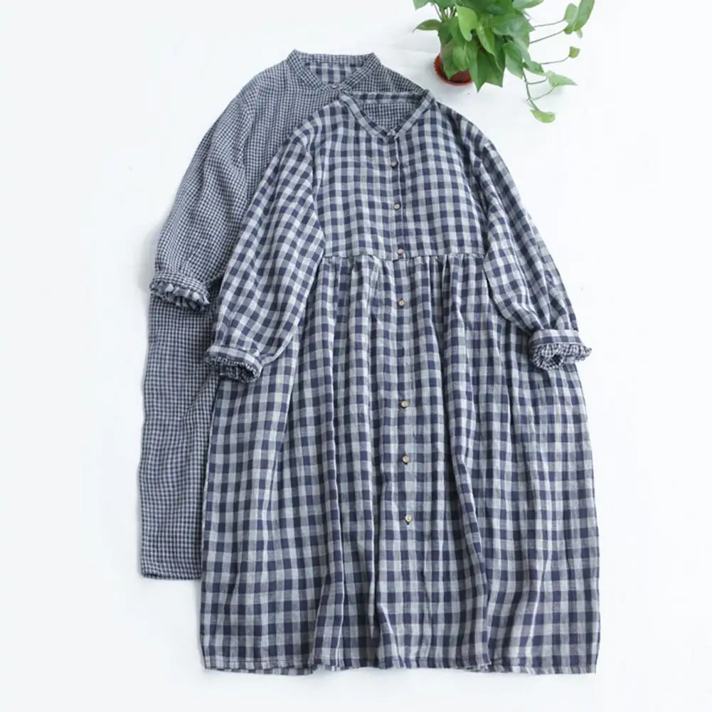 Loose Dress Stylish Plaid Print V Neck Midi Dress with Pleated Hem Shirring Cuff Women's A-line Spring Fall Fashion Statement
Loose Dress Stylish Plaid Print V Neck Midi Dress with Pleated Hem Shirring Cuff Women's A-line Spring Fall Fashion Statement