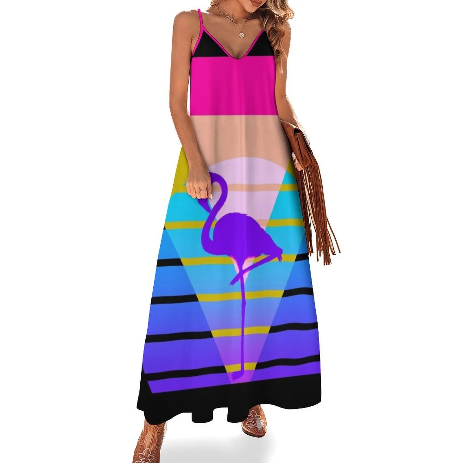 Retro 80s Flamingo Sunset Sleeveless Dress beach outfits for women luxury evening dress woman for wedding
Retro 80s Flamingo Sunset Sleeveless Dress beach outfits for women luxury evening dress woman for wedding
