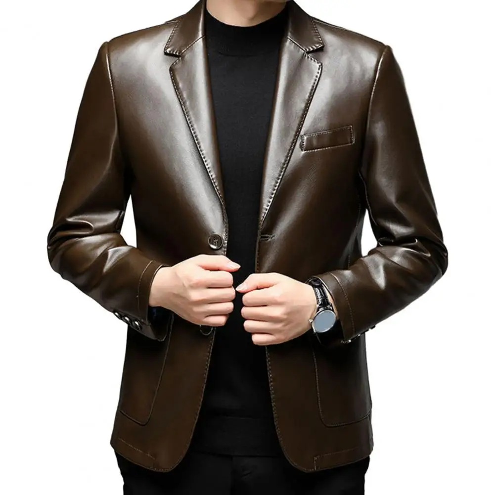 Men Jacket with Pocket Stylish Button Cuffs Lapel Collar Spring Autumn Fake Leather Men Coat for Business chaquetas hombre
Men Jacket with Pocket Stylish Button Cuffs Lapel Collar Spring Autumn Fake Leather Men Coat for Business chaquetas hombre