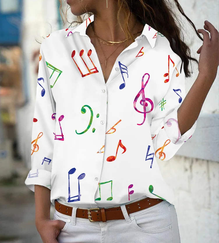Рубашка и блузки с принтом музыкальных нот и надписей, женская модная женская блузка с длинным рукавом, женский топ, офисные женские рубашки, одежда, 2024
Рубашка и блузки с принтом музыкальных нот и надписей, женская модная женская блузка с длинным рукавом, женский топ, офисные женские рубашки, одежда, 2024