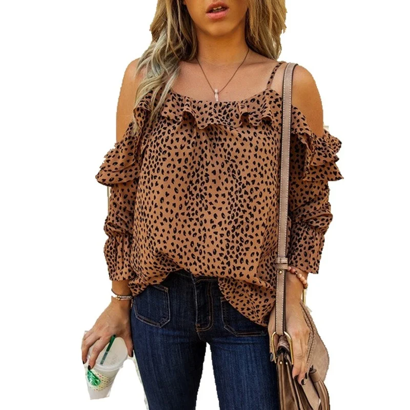 2021 New Summer Long Sleeve Top Elegant Ruffle Print Leopard Round Neck Off Shoulder Sexy Women's Top Large Size Women Clothing
2021 New Summer Long Sleeve Top Elegant Ruffle Print Leopard Round Neck Off Shoulder Sexy Women's Top Large Size Women Clothing
