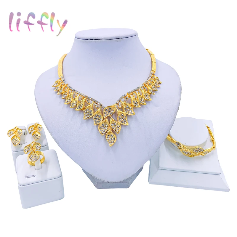 Liffly, Модный Ювелирный Набор, ожерелье с множеством бриллиантов, вечерние, браслет, серьги, кольцо, ювелирные изделия, свадебные золотые аксессуары, подарок 
Liffly, Модный Ювелирный Набор, ожерелье с множеством бриллиантов, вечерние, браслет, серьги, кольцо, ювелирные изделия, свадебные золотые аксессуары, подарок