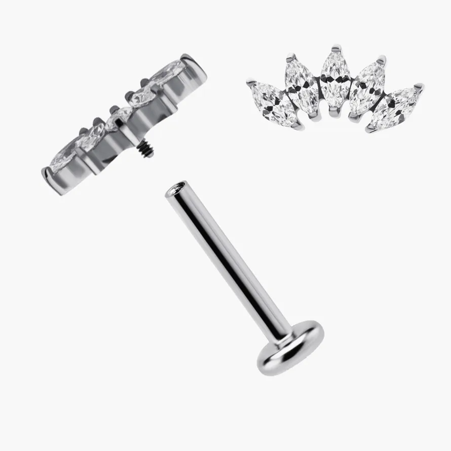 ASTM F136 Titanium Internally Threaded Labret With Prong Set Cz 5 Gem Ear Tragus Cartilage Lip Piercing Jewelry
ASTM F136 Titanium Internally Threaded Labret With Prong Set Cz 5 Gem Ear Tragus Cartilage Lip Piercing Jewelry