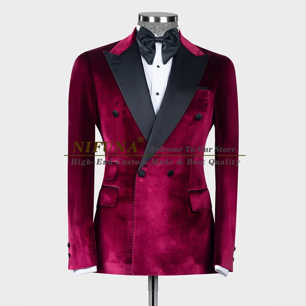 New Fashion Burgundy Velvet Double Breasted Peak Lapel Slim Fit 2 Piece Tuxedo Wedding Suits For Men Custom Prom Party Dress Set
New Fashion Burgundy Velvet Double Breasted Peak Lapel Slim Fit 2 Piece Tuxedo Wedding Suits For Men Custom Prom Party Dress Set