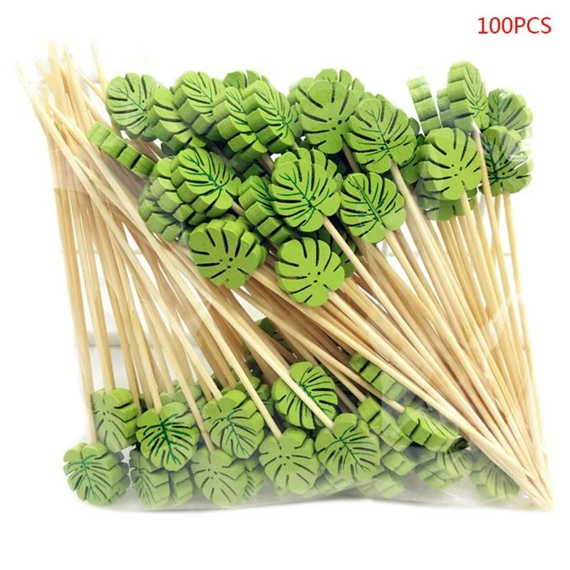 

100 Pcs 4.7 inch Handmade Natural Party Toothpicks Decorative Eco-Friendly Appetizer Skewers Bamboo Cocktail Picks