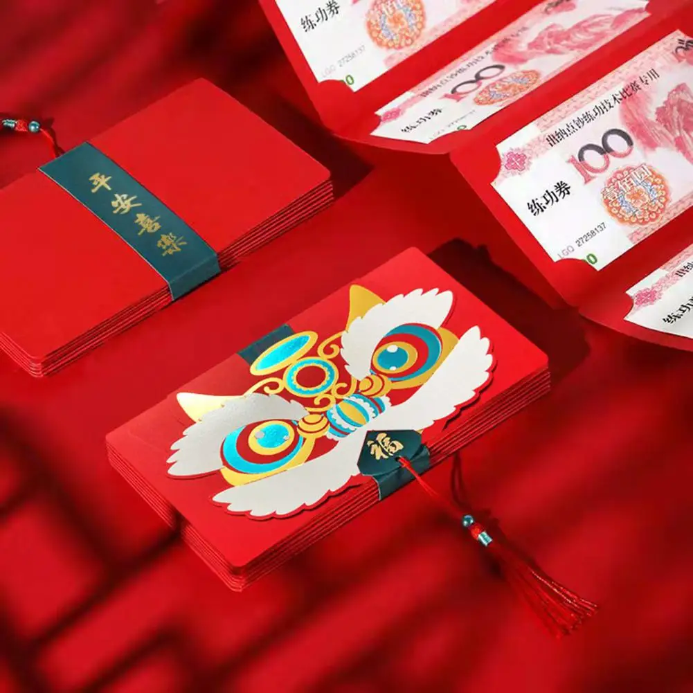 

Folding Envelope Envelope with 6/10 Slots Chinese New Year Packet Money Cash Bag Lion Dance Cartoon Design Super Long for 2024